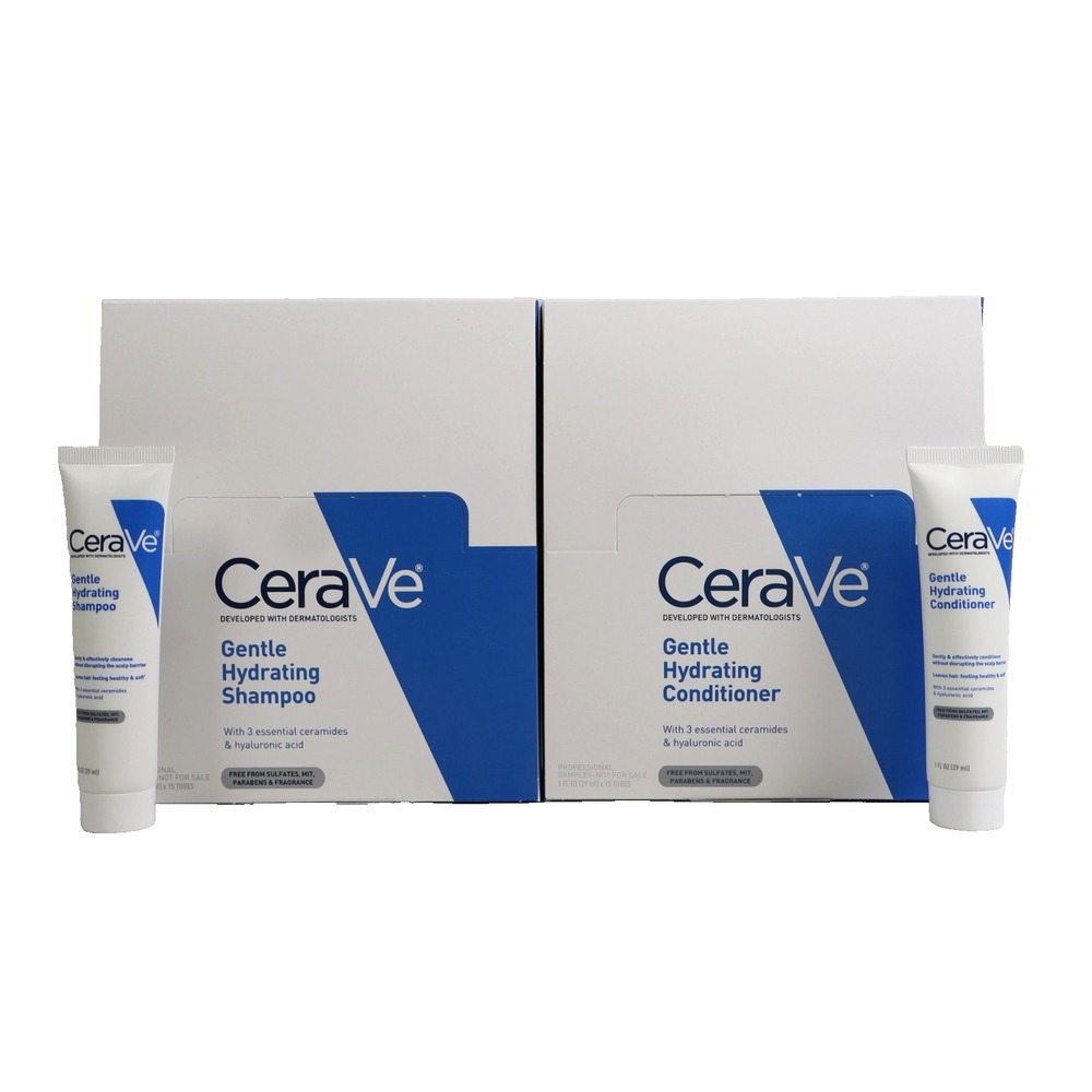 Cerave Gentle Hydrating Shampoo & Conditioner 1 Oz, 15 x2 Boxes (30 Tubes Total)